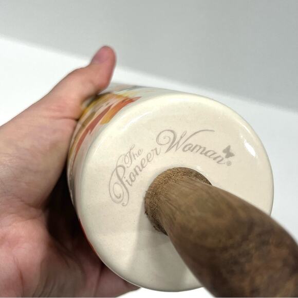 The Pioneer Woman Harvest Fall Flower Ceramic Rolling Pin w/ Acacia Handles - Picture 8 of 9